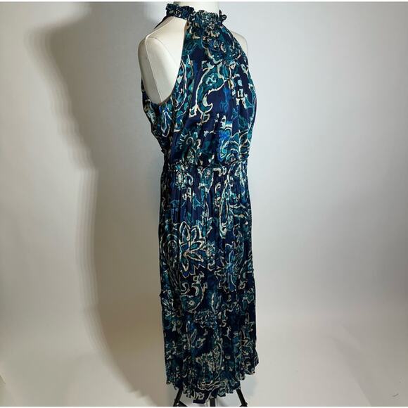 NWD Nicole Miller Blue Halter Neck Silk Feel Midi Dress Womens Size Large L NEW - Picture 3 of 10